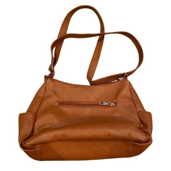 Brown Multi-Sectioned Shoulder Purse - Gold Swan & Zipper Detail - Picture 2 of 6